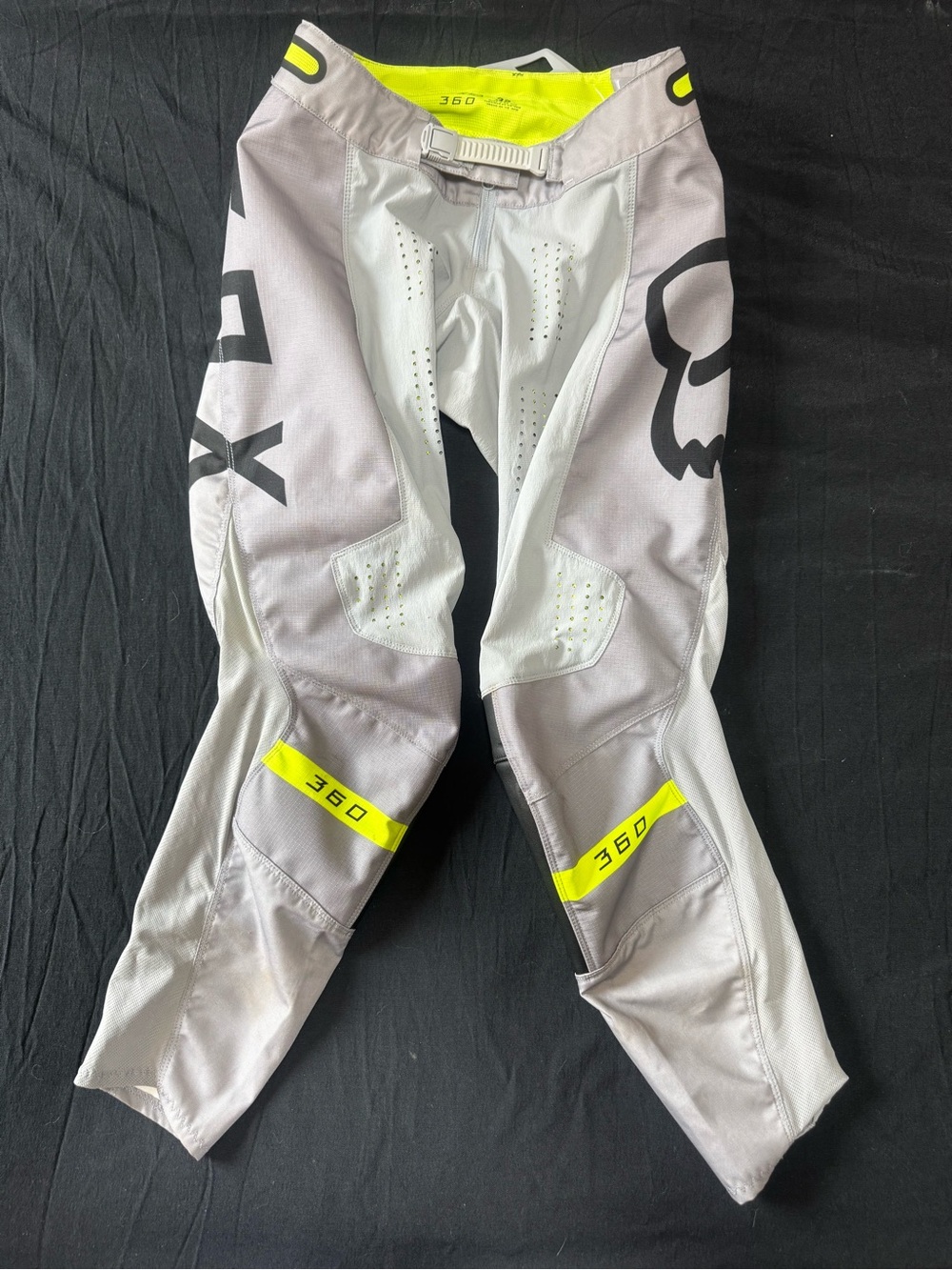 Fox 360 Light Gray Motocross Pants with Neon Yellow Accents